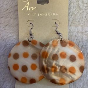 Orange and Brown Poka Dot Shell Earrings